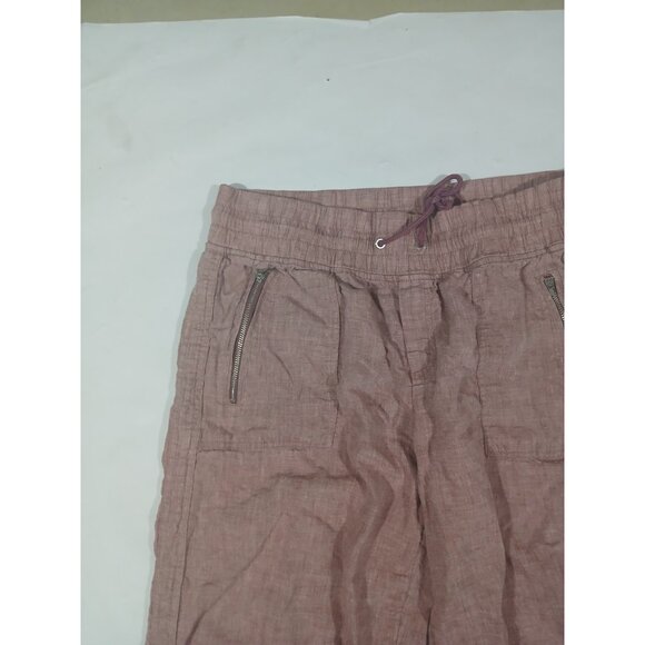Athleta Cabo 100% Linen Pull On Wide Leg Pants Size 14P Petite Pink Casual - Picture 3 of 10